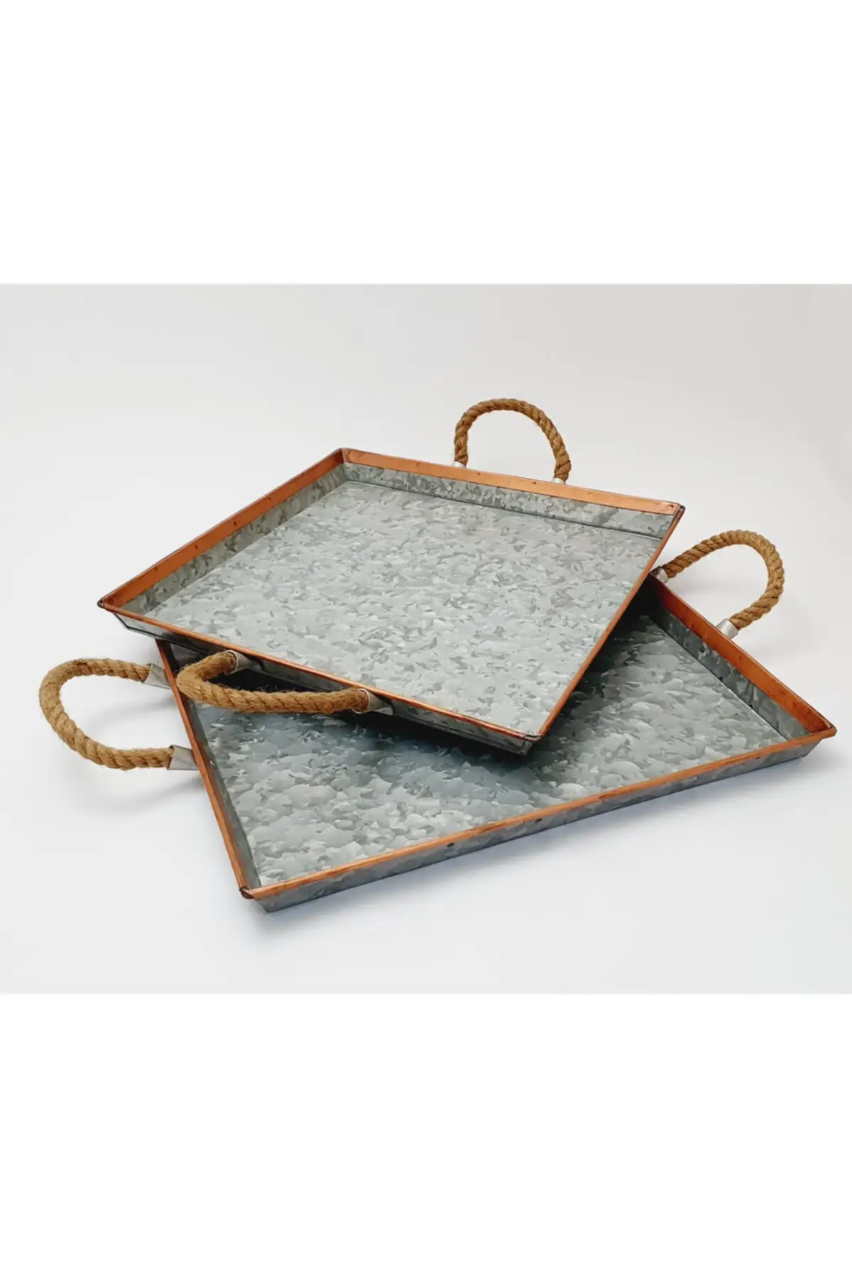 DOLBOVI 2 Piece Set Galvanized Copper Edge Square Tray glass saucer tray set  tray serving  tray tea set tea tray tea table trays decorative  food tray gold tray trays mirror tray plateau glass tray serving board tea a