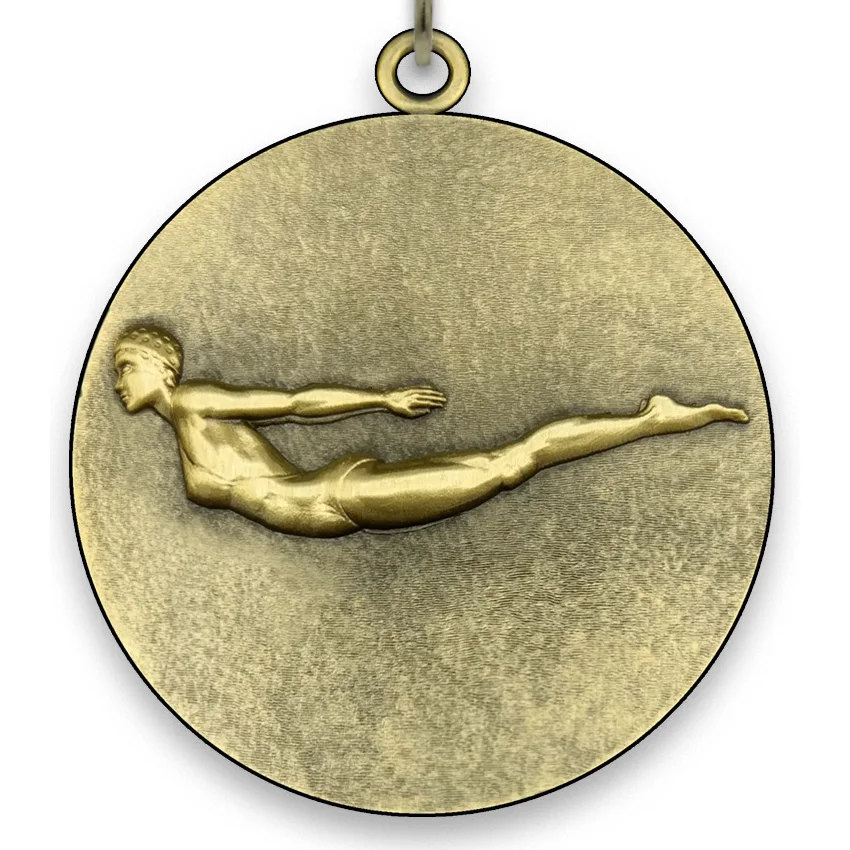 Large Metal Diving Medal - Female - Gold - 6,4 cm - with Neck Ribbon size 3.3cm x 80cm - Choice of Ribbon Colours.