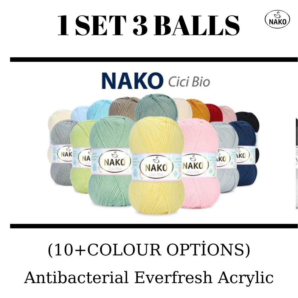 

Yarn 1 Set (3 Balls) Nako Cici Bio Knitting Yarn (1 Ball: 100 Grams / 225 Meters) Crochet Tool Kit