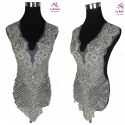 La Belleza silver handmade luxury large bodice crystal Rhinestone patch wedding dress applique accessorie 70X40CM