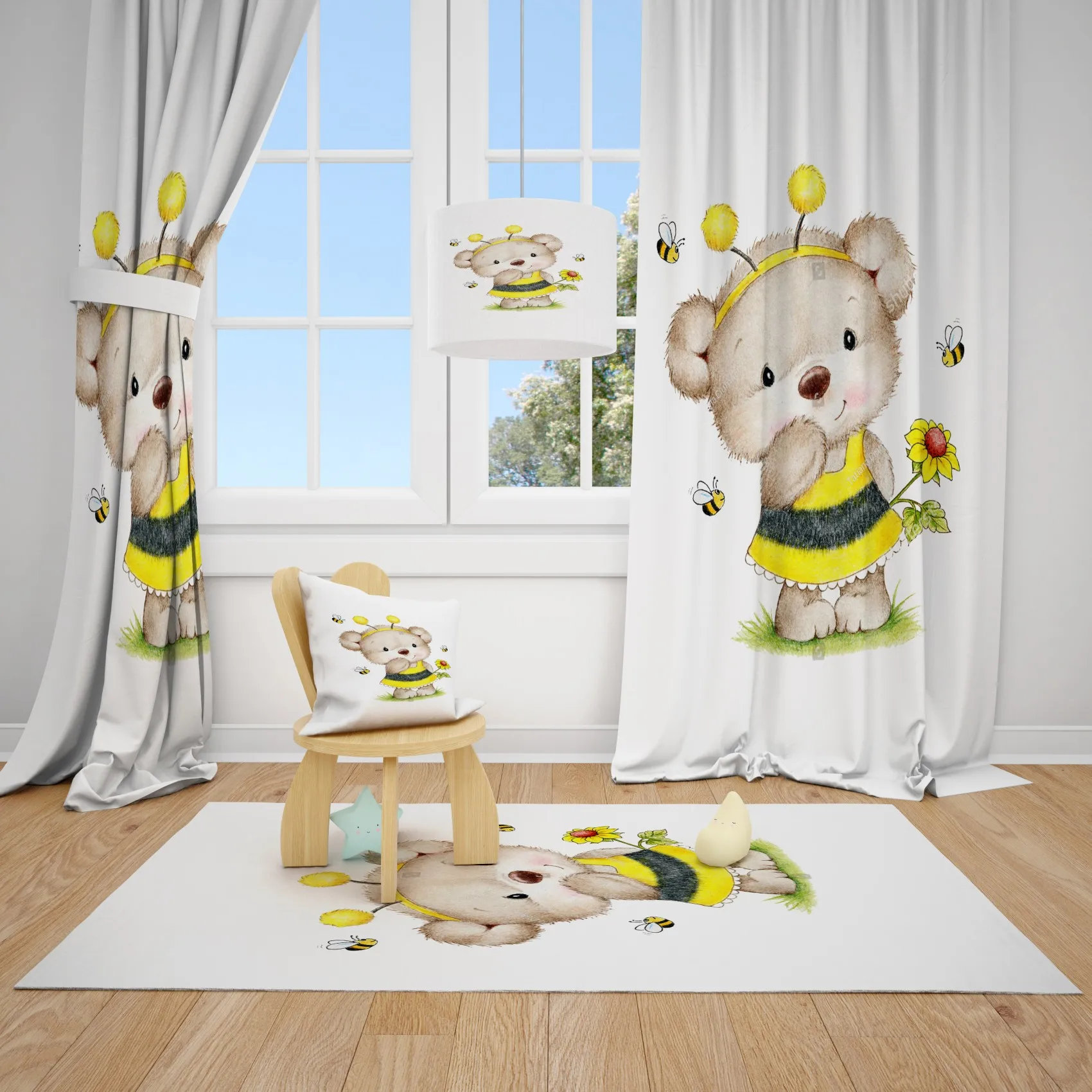 Child Baby Room Backdrop Curtain SEVİMLİ BEAR CHOKE THE TURKISH textile