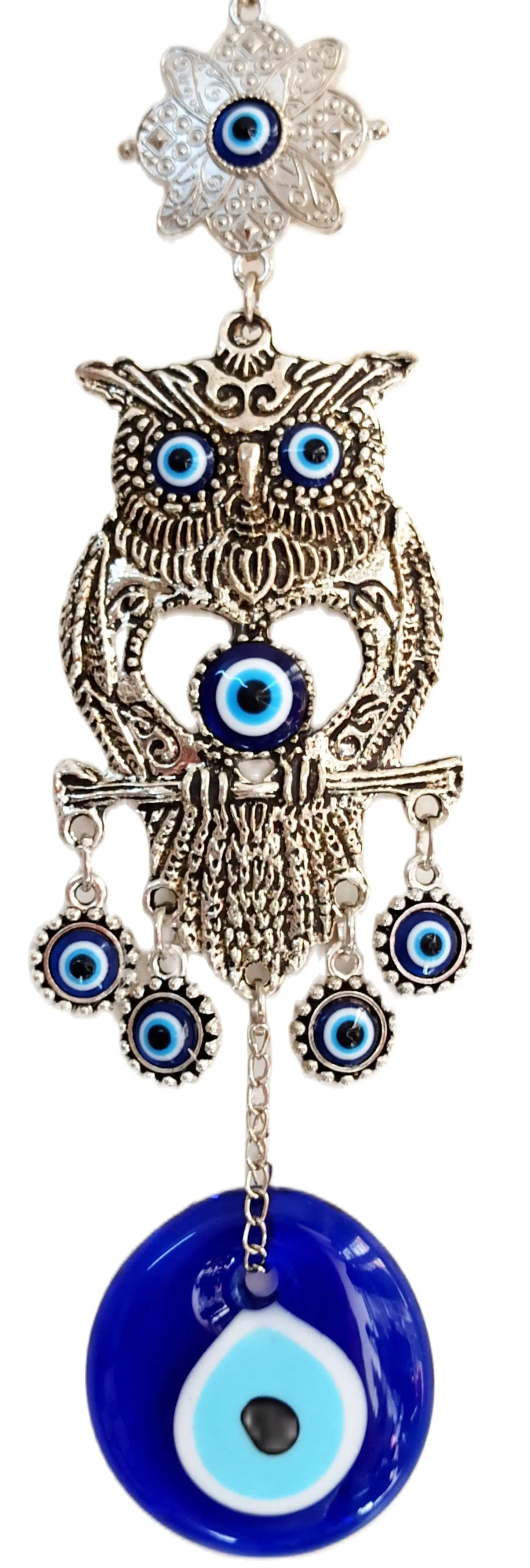 Nickel Zinc Plated Owl Evil Eye Beaded Wall Ornament