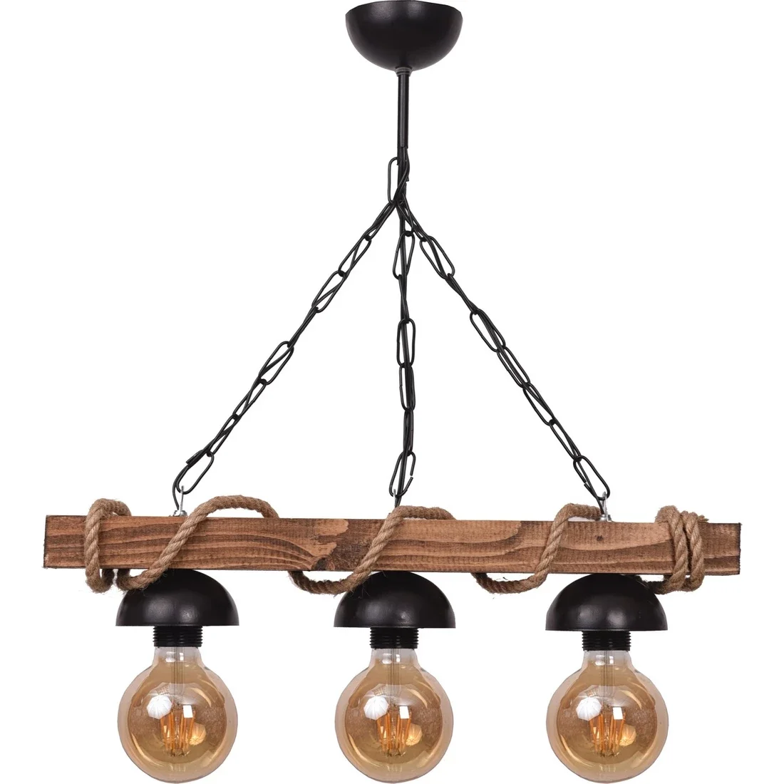 All Home Wood Rope 3 PCs Rustic Chandelier Lighting Light Stylish Retro Living Room LivingLoft Solid Wood Restaurant Coffee Shop