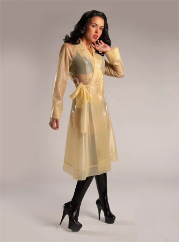 

Latex Rubber Outfit Transparent Latex Girl Trenchcoat Long Jacket Suit without bra and underwear