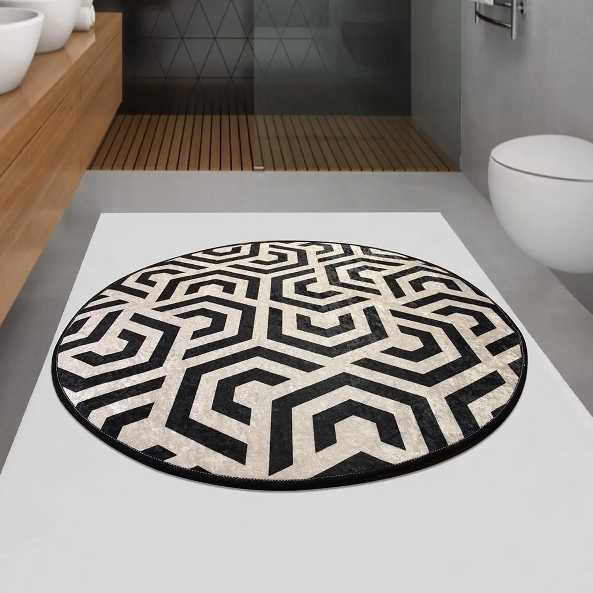 Line Digital Diameter 100 Cm Bathroom Carpet Washable, non-Slip Base Super Absorbent Floor Mat Anti Slip Quick Drying Bathroom