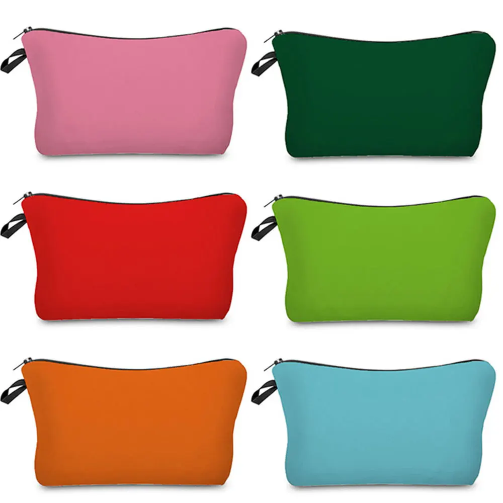 Bolsas de cosméticos de transferencia de calor para mujer, bolsa de aseo de impresión de Color sólido, bolsa de maquillaje impermeable, organizador