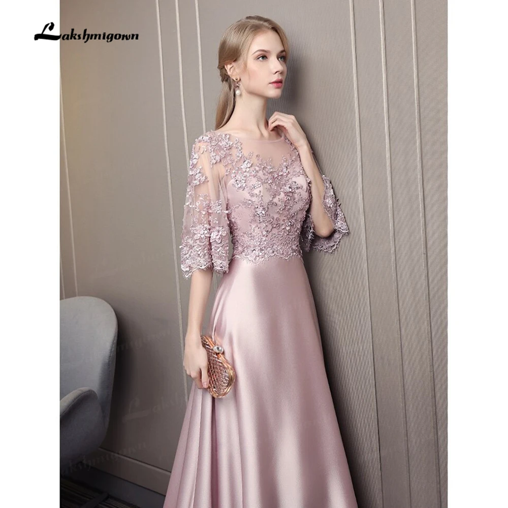 

A-Line Mother of the Bride Elegant Dresses Luxury Beads Flowers Half Sleeves Wedding Guest Evening Gowns robe de soirée femme