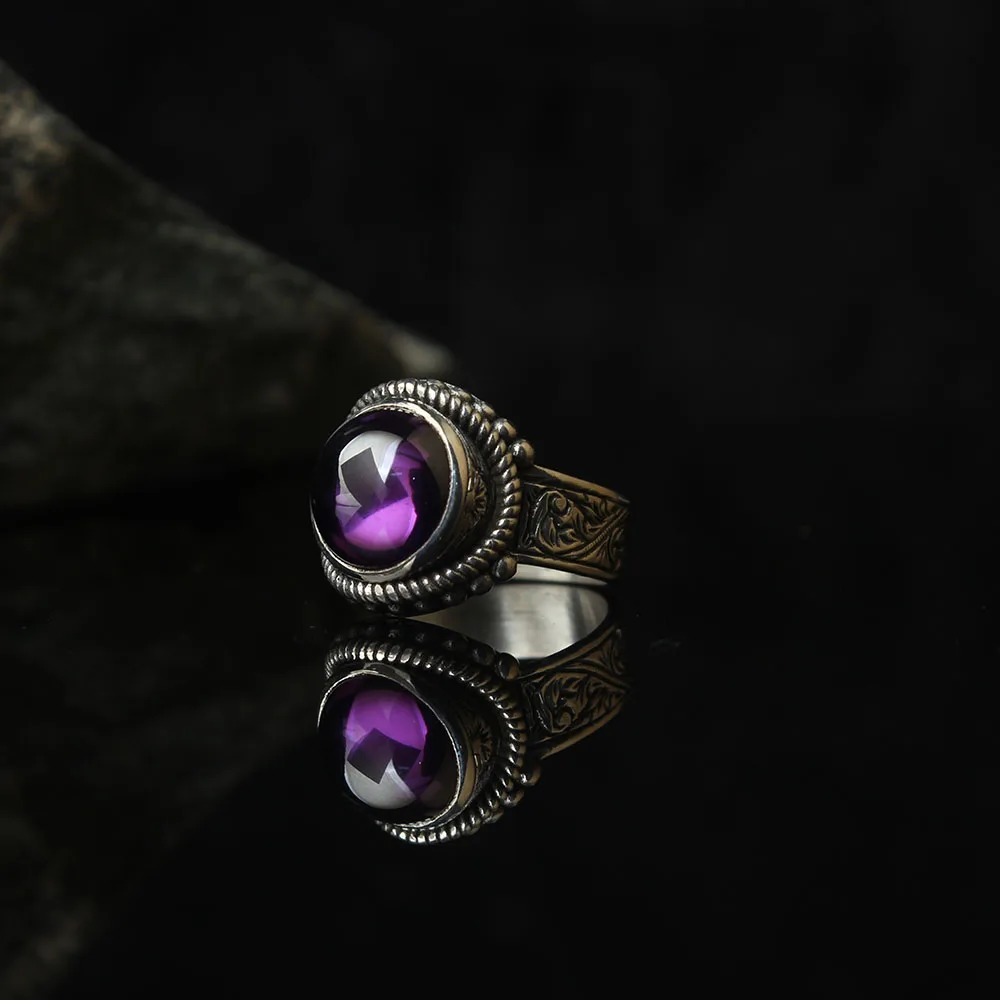 Purple Zircone Traditional Turkish 925 Sterling Silver Special Craft Handmade Signet Ring Jewelry Gift From Turkey for Women Men