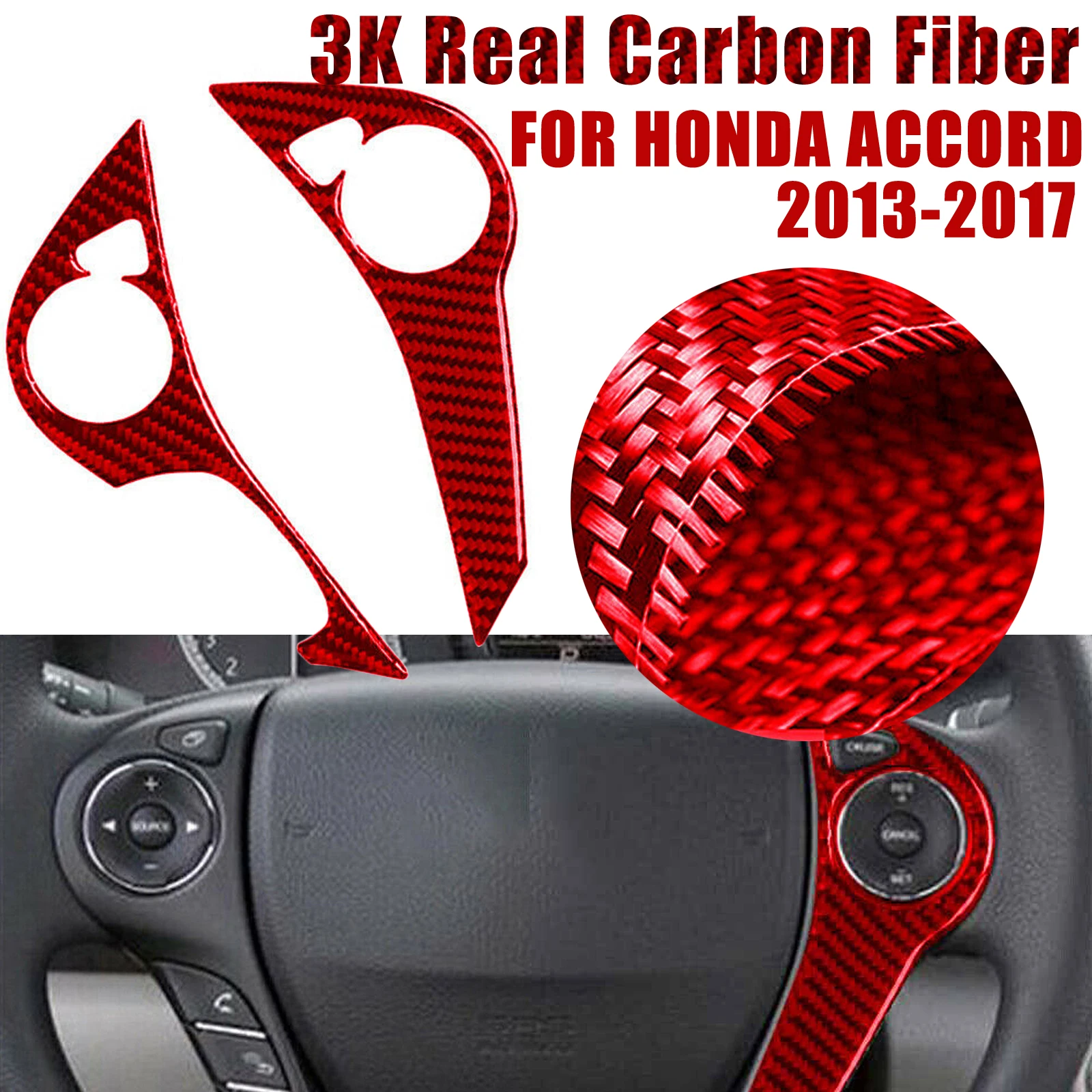 

Real Carbon Fiber Steering Red Wheel Button Type B Trim Cover For Honda Accord 2013-2017