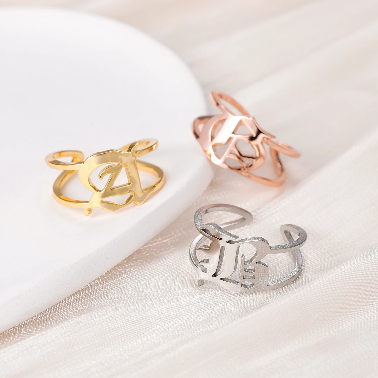 

A-Z Letter Gold Color Metal Adjustable Opening Ring Initials Name Custom Old English Ring Alphabet Jewelry Gift for Women Ring