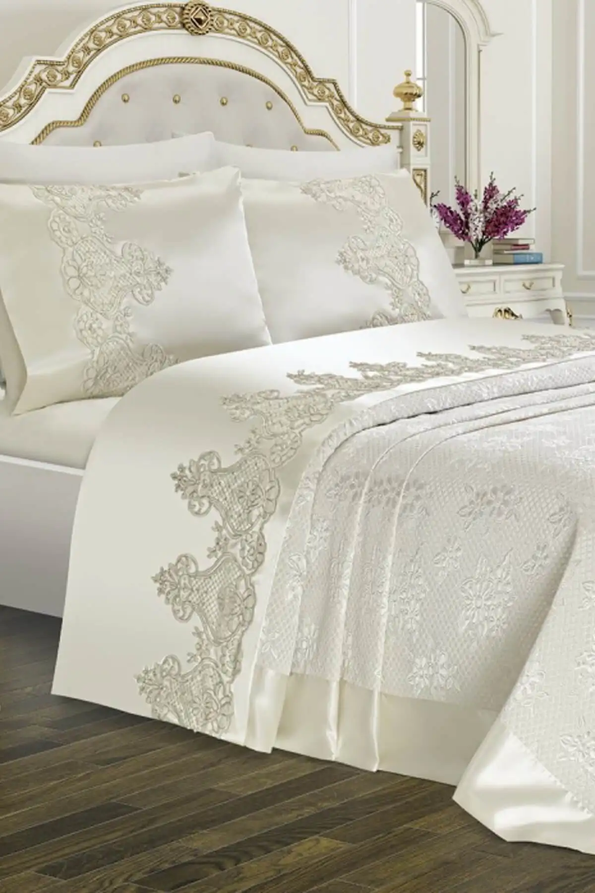 Elegant Lacey Double 6PCS Pique Set Bedspread Pillowcases Bed Cover Bedding Set Bedspreads for Bed Bedspread on the Bed Gift DBI