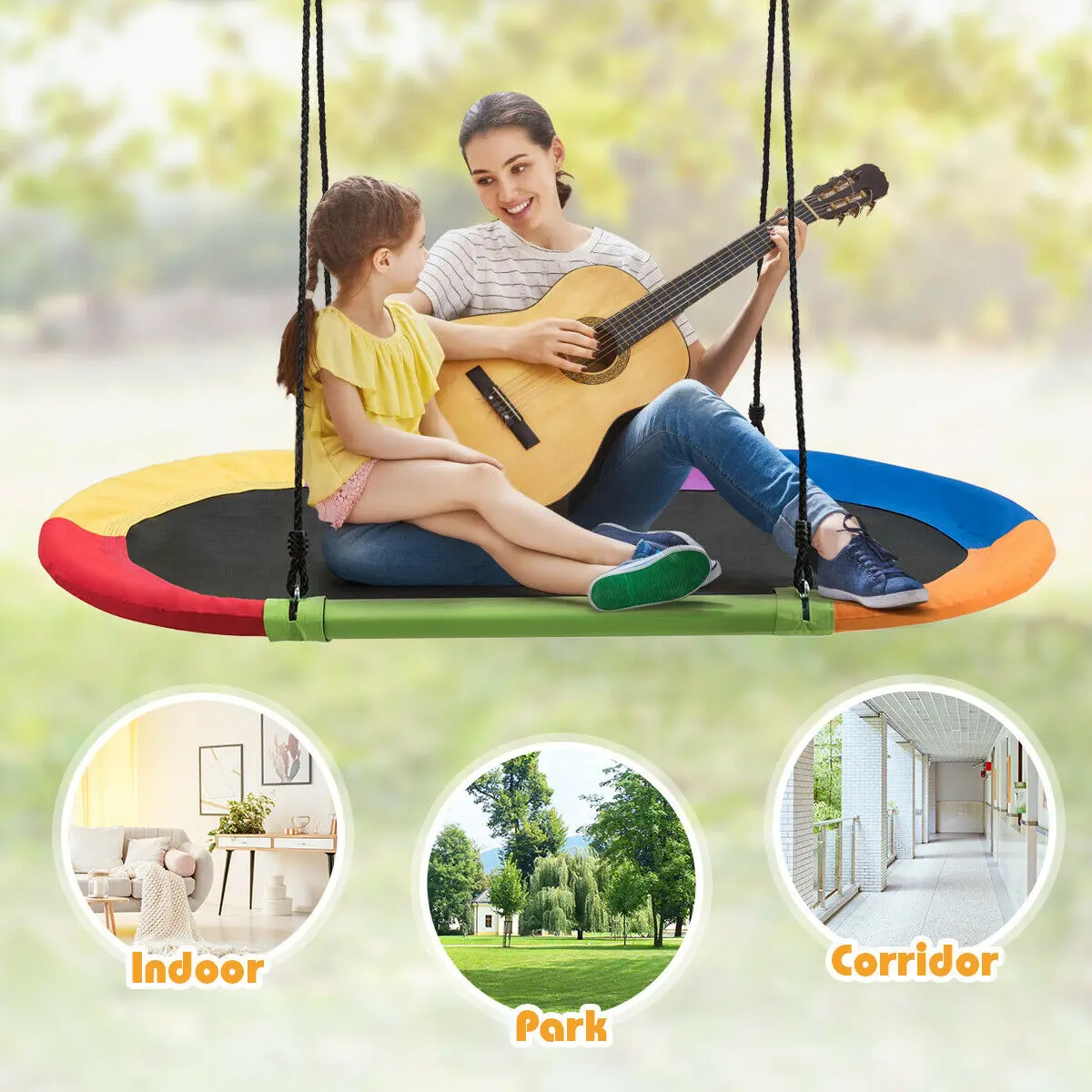 Conjunto de balanço oval gigante infantil, 60 polegadas, para áreas externas, molinete, plataforma oval