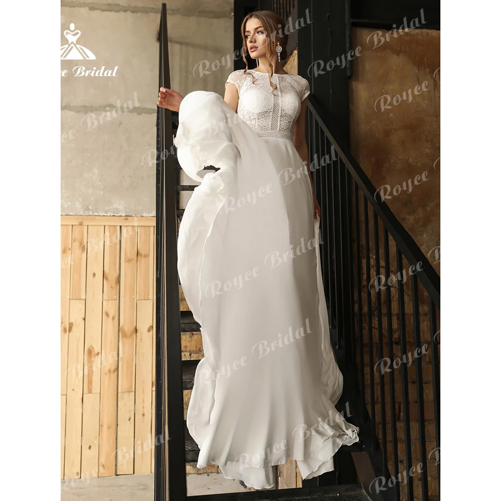 Flowing Maxi Dress With An Amazing Train Made Of High-Quality Chiffon And Lace Luxurious Wedding Dress Vintage Bridal Gowns