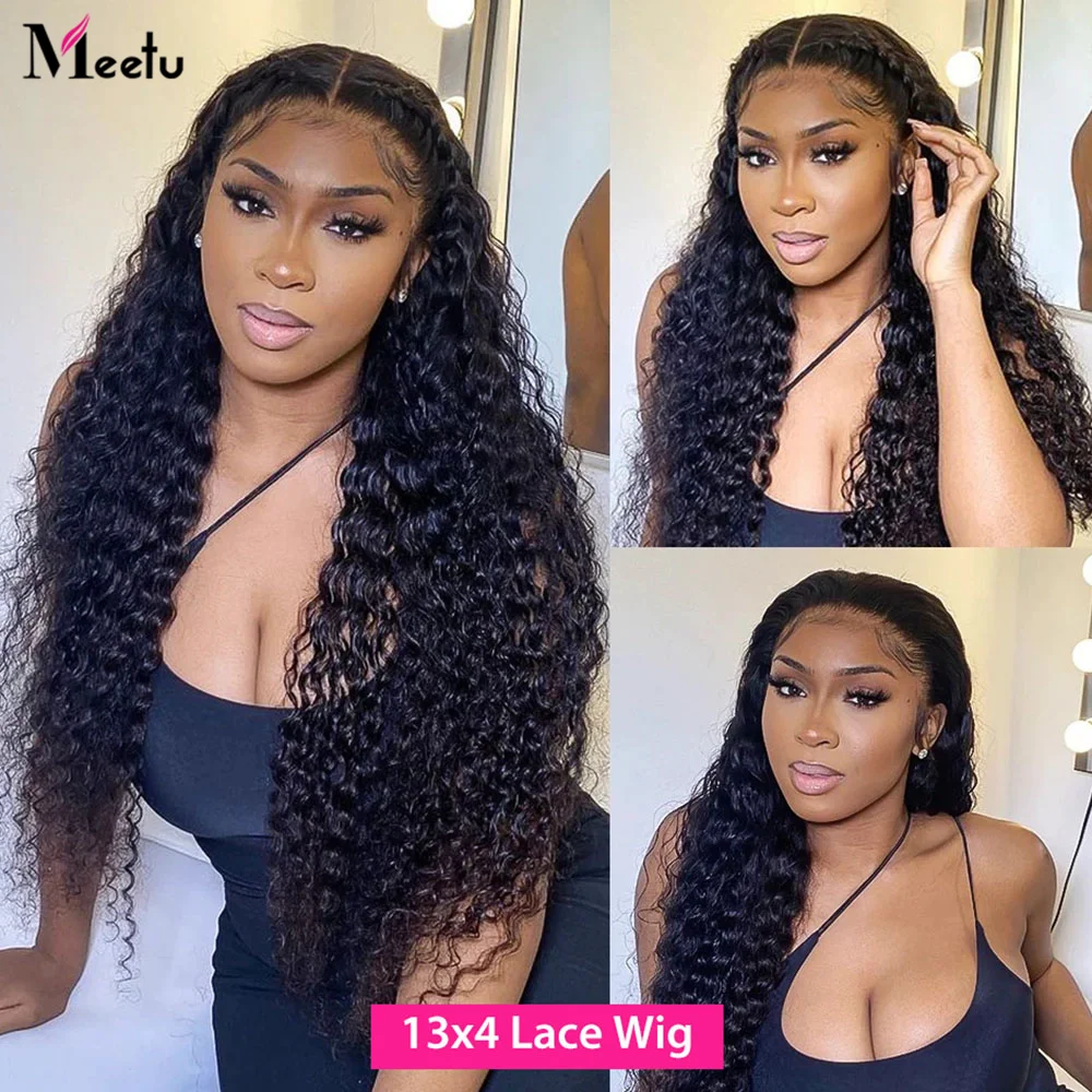 Meetu 250 Density Curly Lace Front Wig 13x4 Transparent Lace Frontal Wig 40 inch Kinky Curly Human Hair Wigs For Women Remy