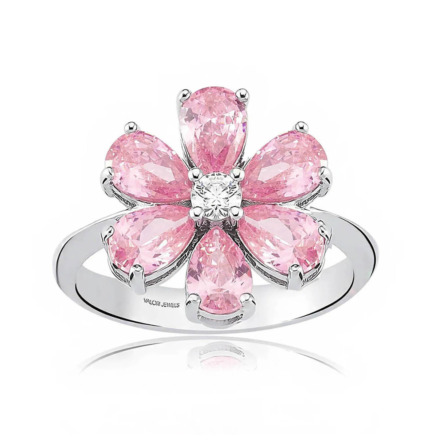 Valori Jewels Forget Me Not Ring , 2 Ct Zircon Pink Pear Gemstone , Rhodium Plated ,925 Silver, Fine Jewelry