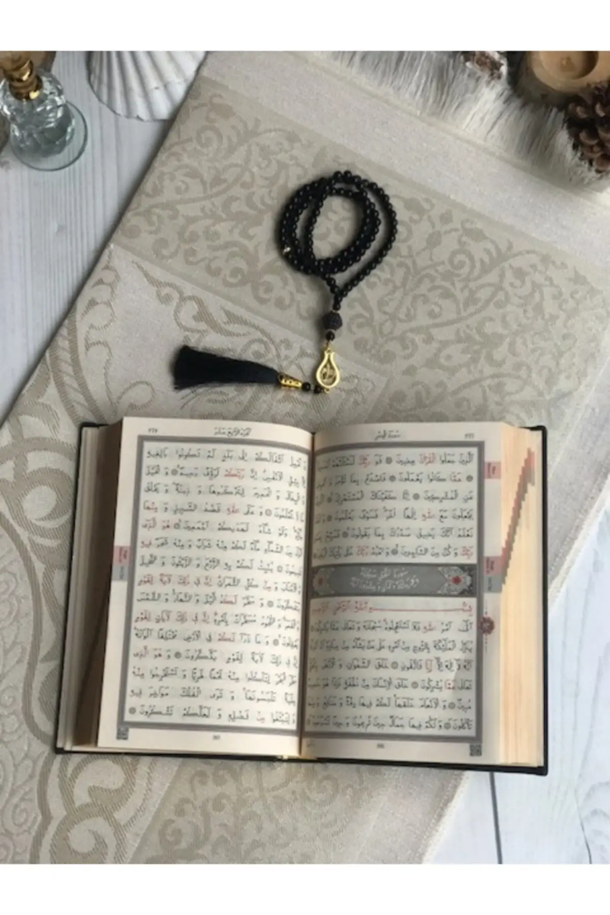 Koran Gebed Tapijt Rozenkrans Set Katoen Gebedskleed Volledige Koran Kleur Koran Gebed Tapijt Gift Set Kleurrijke Koran Gebed Auto