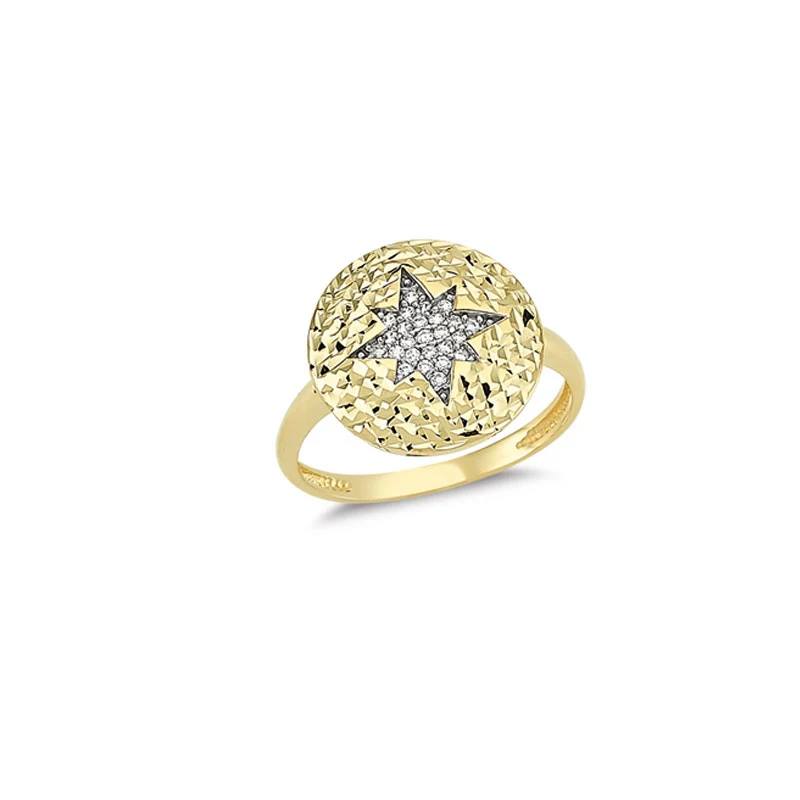 

New Real 14K Solid Gold 585 Classy Ring for Women Northstar Pave Cz Diamond Fashion Trendy Luxury Ladies English fine Jewellery