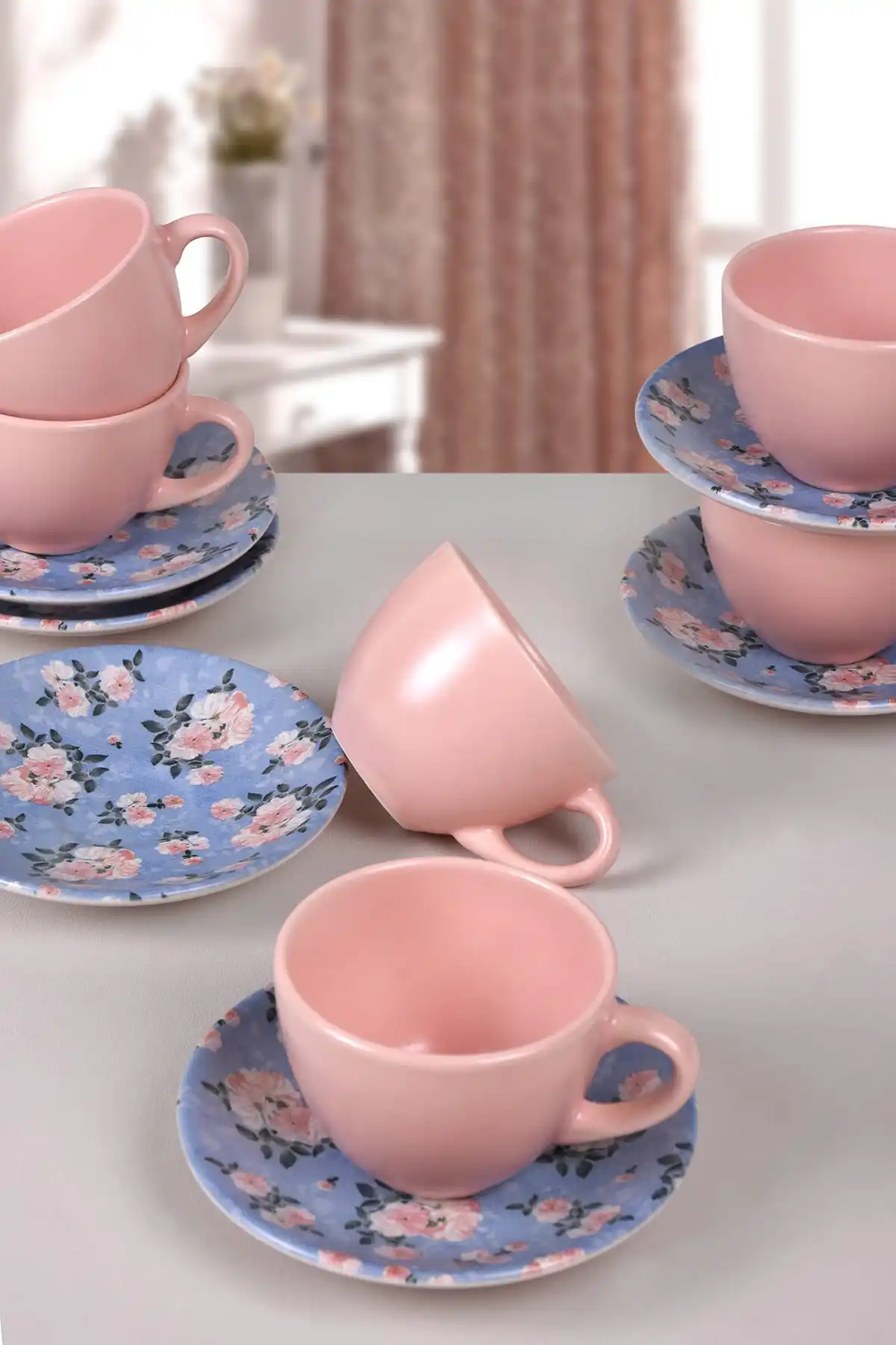 DOLBOVI Rosa Bonica Tea Team 12 Piece 6 Person-18238 teaware cup tea handmade bowl beautiful mugs turkish tea set vintage Saucer creative Latte Cup free shipping products service coffee Weights undefined kubki do kawy