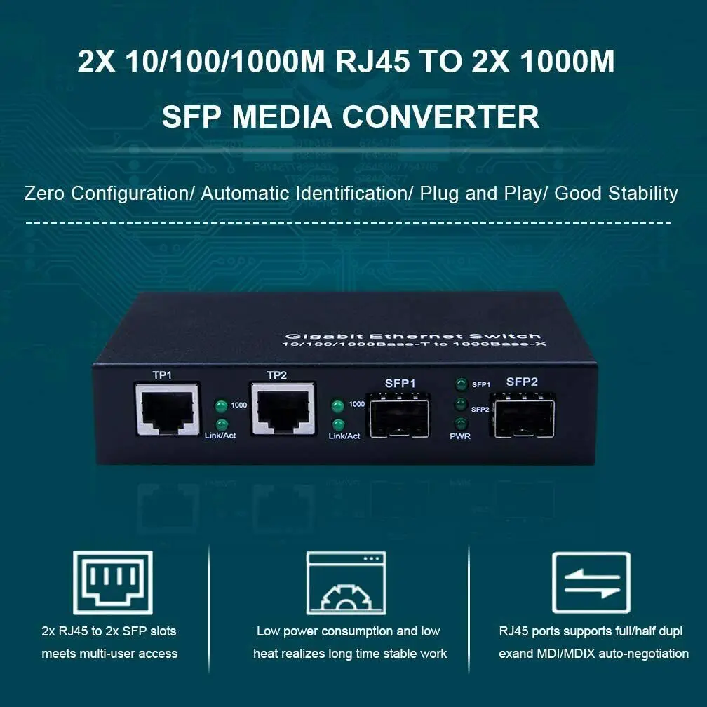 Imagem -03 - Desktop Fiber Media Converter Portas Sfp e Rj45 Portas 1.25g