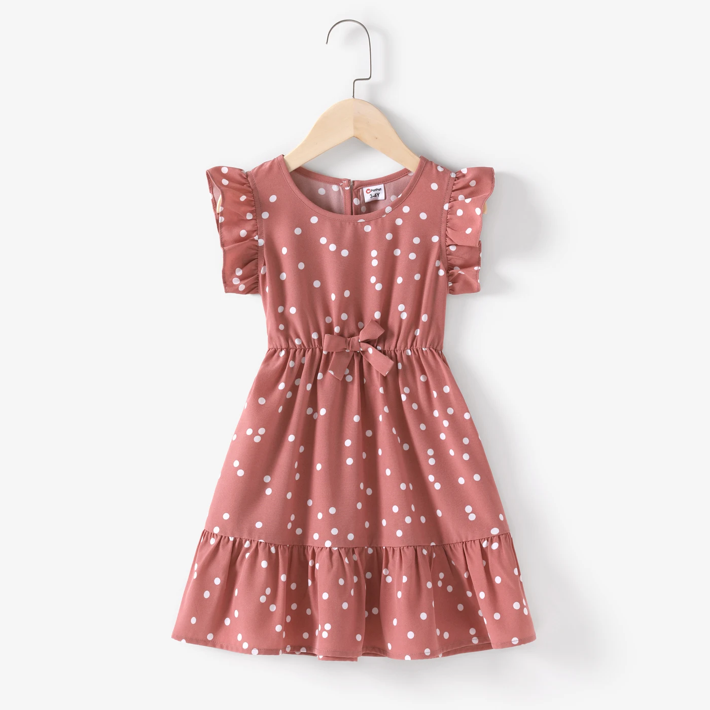 PatPat – vêtements assortis pour mère et fille, à pois, rose, col en V, à volants, manches volantées