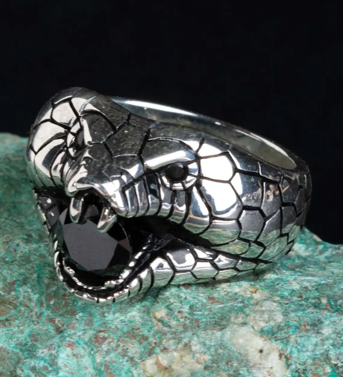 Elegant Animal Design 925 Sterling Silver Snake With Black Zircon Men's Ring Vintage Handcarved Jewelery Accesory Gift For Him