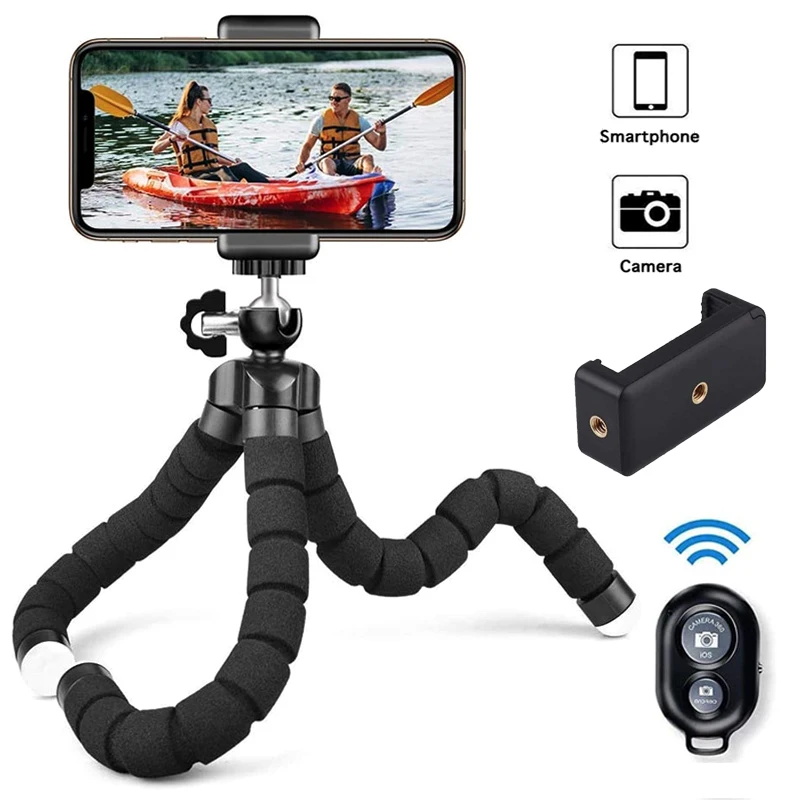 Tripod for Phone with Mobile phone Holder Gopro Mount, Mini flexible Desk Tripod with Remote for SmartPhone/Camera/Tablet