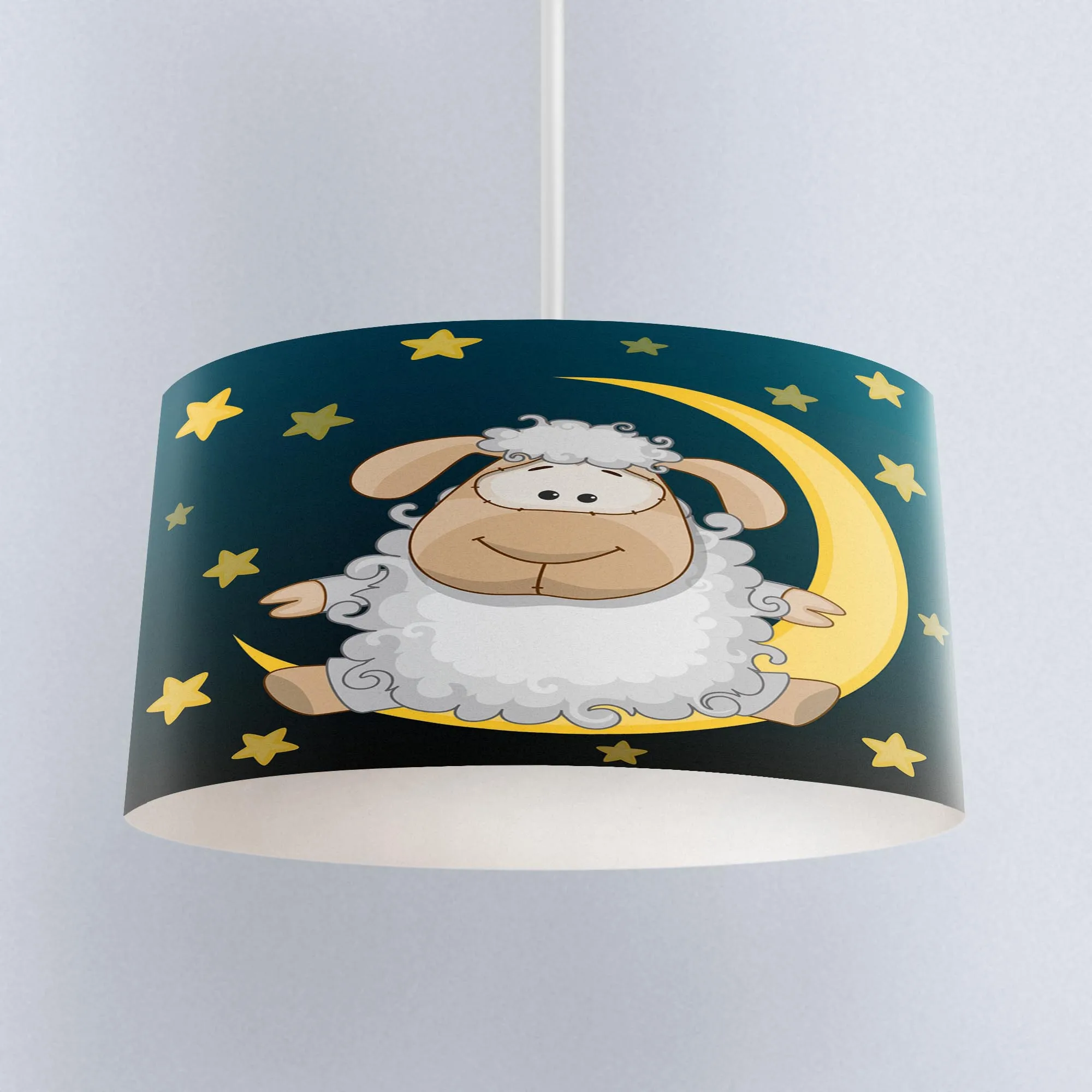 

Else Navy Blue Sky Yellow Star Moon Lamb Print Fabric Kids Chandelier Lamp Drum Lampshade Floor Ceiling Pendant Light Shade