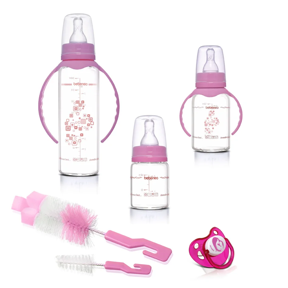 Heat Resistant Glass Feeding Bottle | Brush | Pacifier | Baby Gift Set | BPA Free