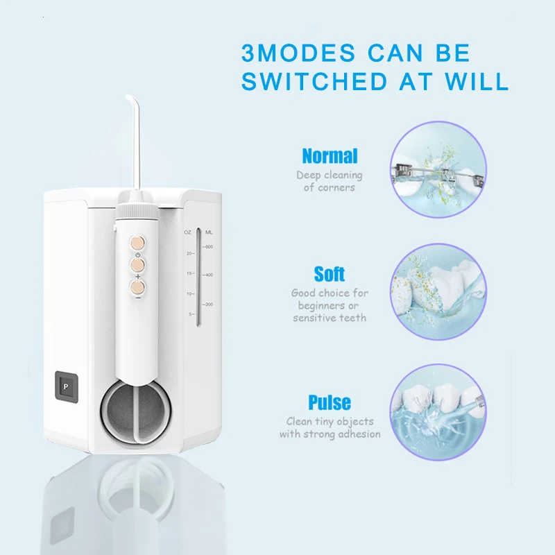 600Ml Răng Miệng Irrigator Điện Di Động Nha Khoa Nước Flosser Bình Chứa Nước Dung Tích Lớn Chống Nước Răng + Tặng 6 Phản Lực Răng Miệng chăm Sóc