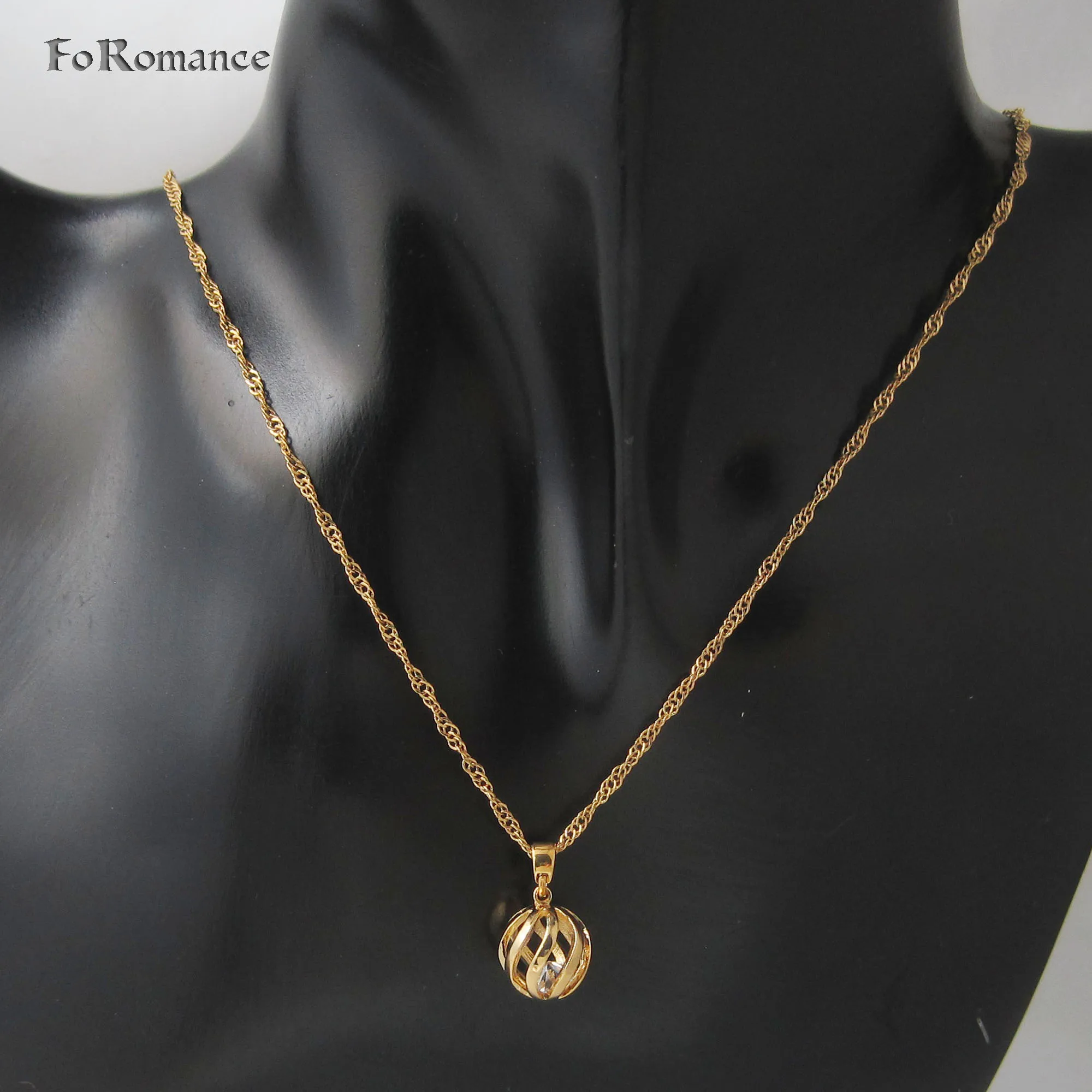 YELLOW GOLD PLATED THREE STYLES 18INCH 45CM WATER WAVE CHAIN HOLLOW SEA SHELL BALL CROWN SHAPED PENDANT WITH CZ STONES NECKLACE