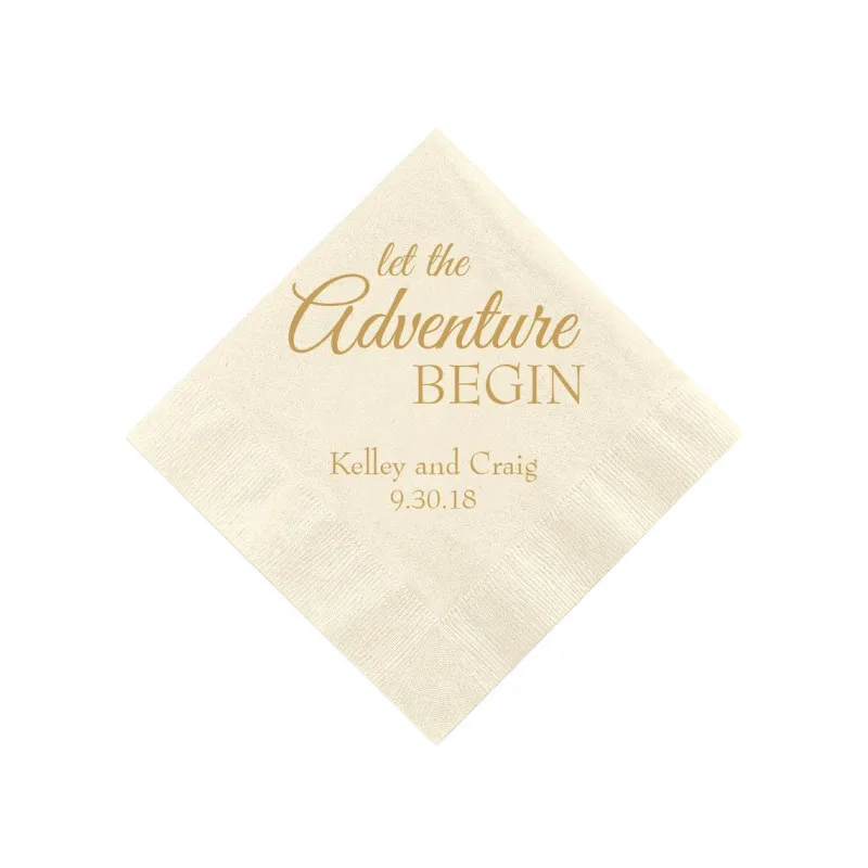 Let The Adventure Begins - Personalized Wedding Napkins, Rehearsal Dinner, Engagement Party, Custom Bar Napkins, Custom Napkins