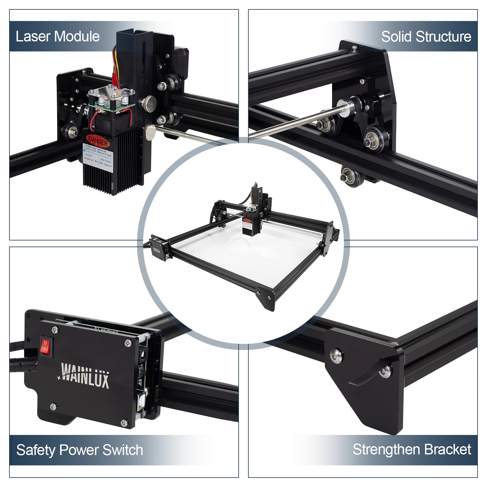 WAINLUX Laser Engraver Laser Engraving Cutting Machine With 64-Bit Motherboard 7w 30w Wood Printer CNC Carving Area 410 X 370mm