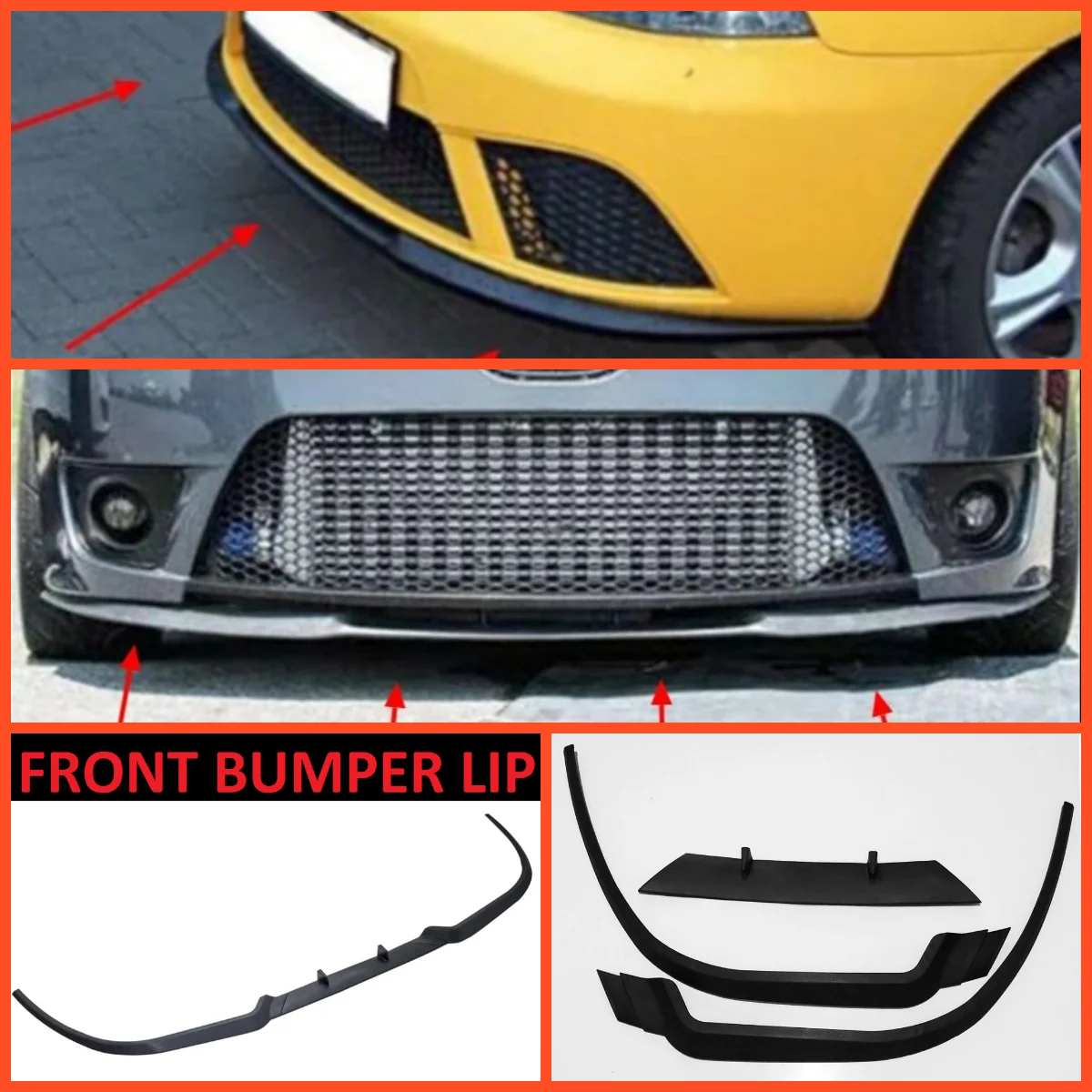 For Seat Ibiza MK4 6L CUPRA R FRONT SPOILER BUMPER LIP Euro Spoiler Lip Universal 3 pcs Body Kit Splitter Car Accessories