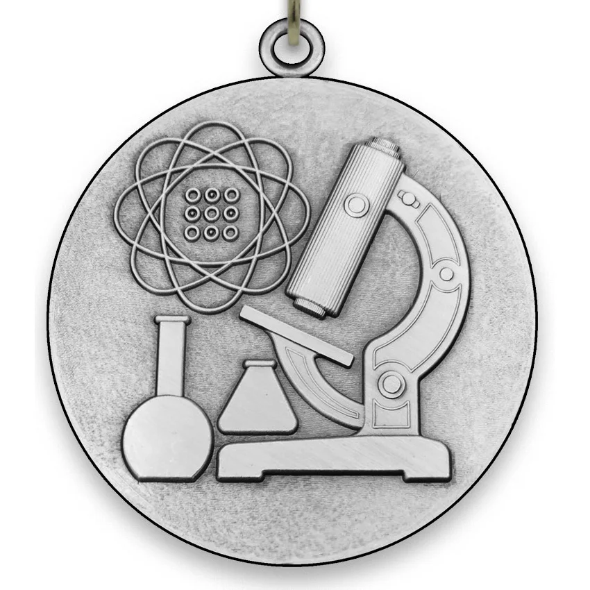 Large Metal Science Silver Medal - 6,4 cm - with belt size 2,2cm x 80 cm, colores de Tape Choose.