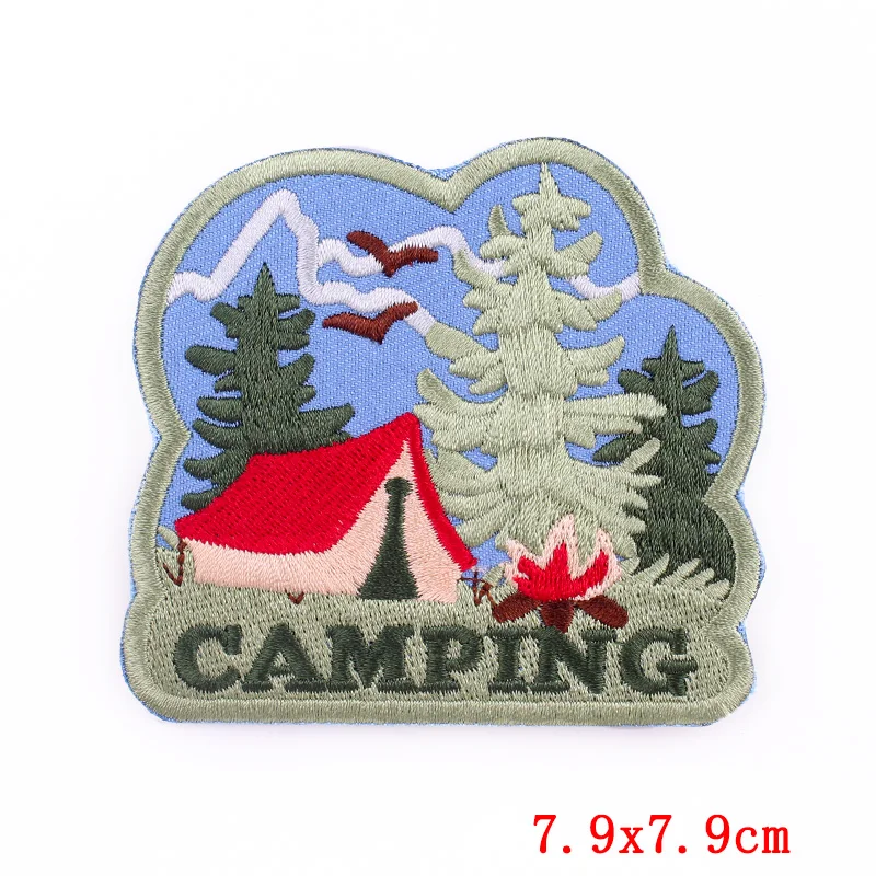 DIY Travel Hiking Iron On Patches Surfing Camping Embroidered Patches For Clothing Stickers Outdoor Scenery Patches On Clothes