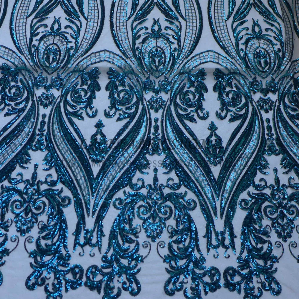 La Belleza 1 yard Green sequins on beige mesh embroidery sequins lace fabric 51\'\' width gown lace fabric