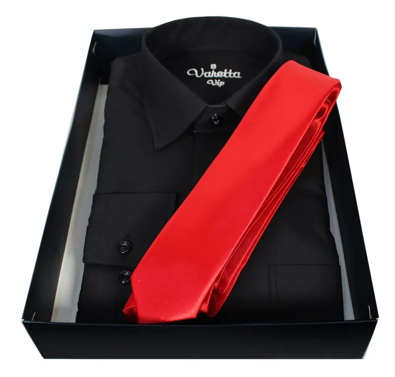 Gift for boyfriend black men's shirt red tie gift for husband Shirt men gift set shirt and tie gift set for men in a box Varetta