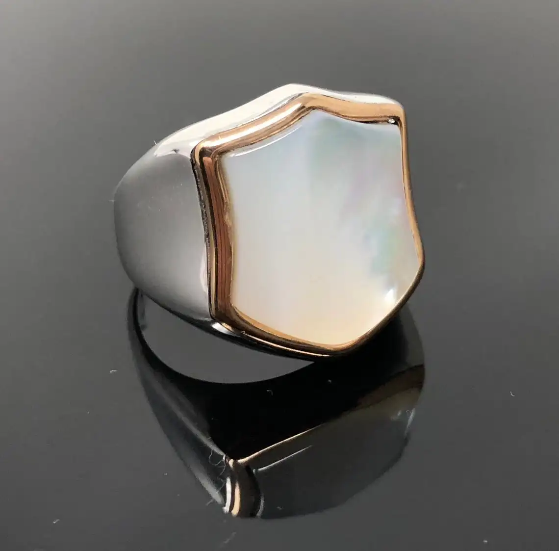 

New Authentic Sterling Silver Antique Turkish Mother Of Pearl Stone Hexagon Master Hand Ring Men's Rustic Hallmarked MaleJewelry