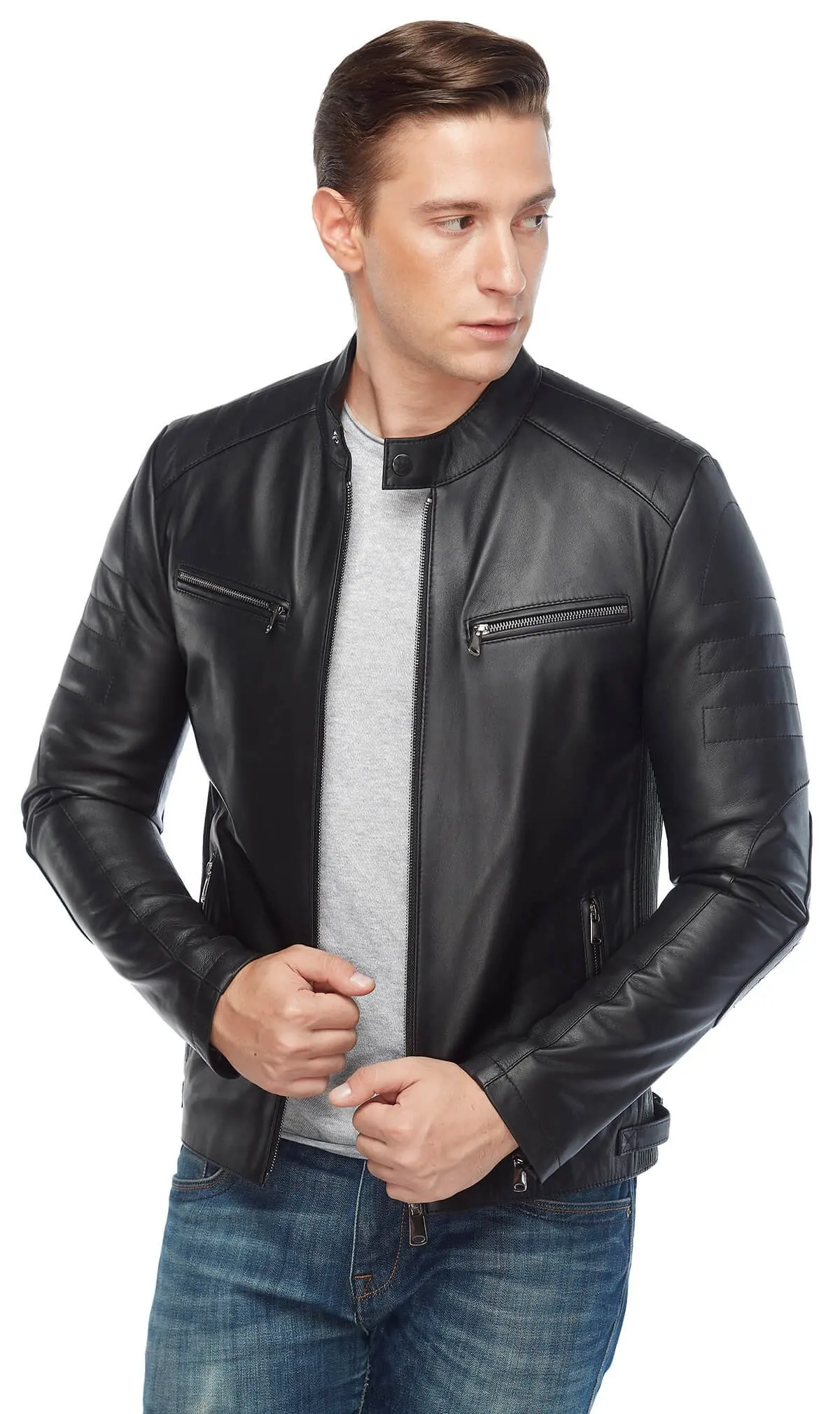 Brando Men Sports Leather Jacket Black Original Lambskin Autumn Winter 2022 Biker Slim Large Size VintageTürkiye