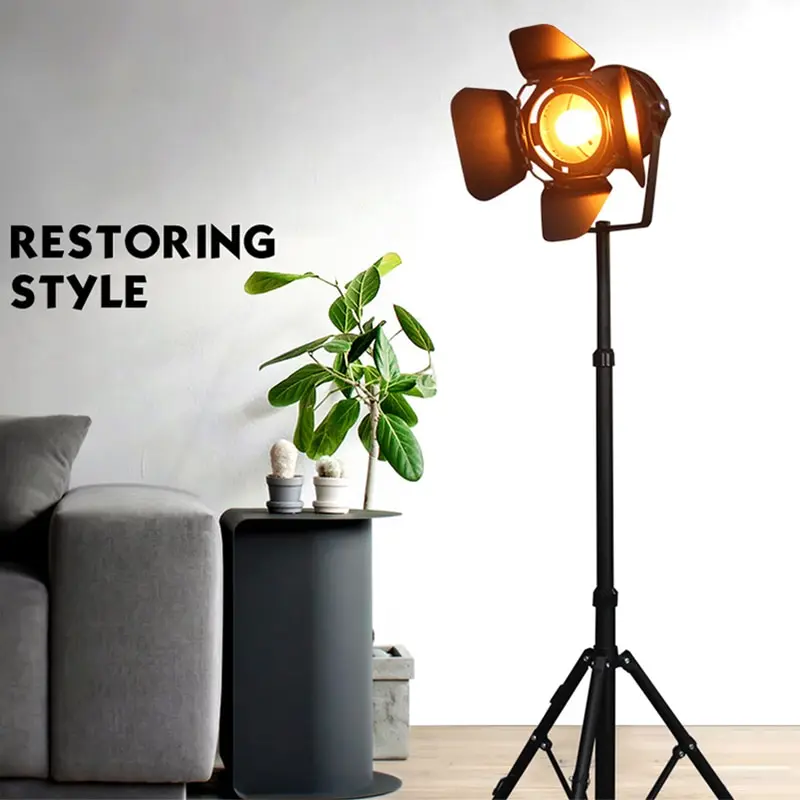 Retro tripod floor lamp black iron interior decorative floor lamp for studio bedroom living room live room floor lamp E27