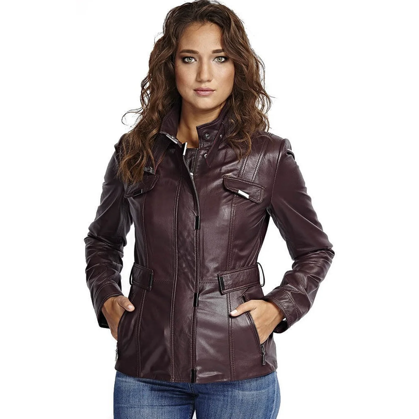 Genuine Leather Women 'S Jacket Coat Sheep Lamb Sheepskin Autumn Winter 2022 Thin Large Size Vintage Turkey Biker Adele Burgundy