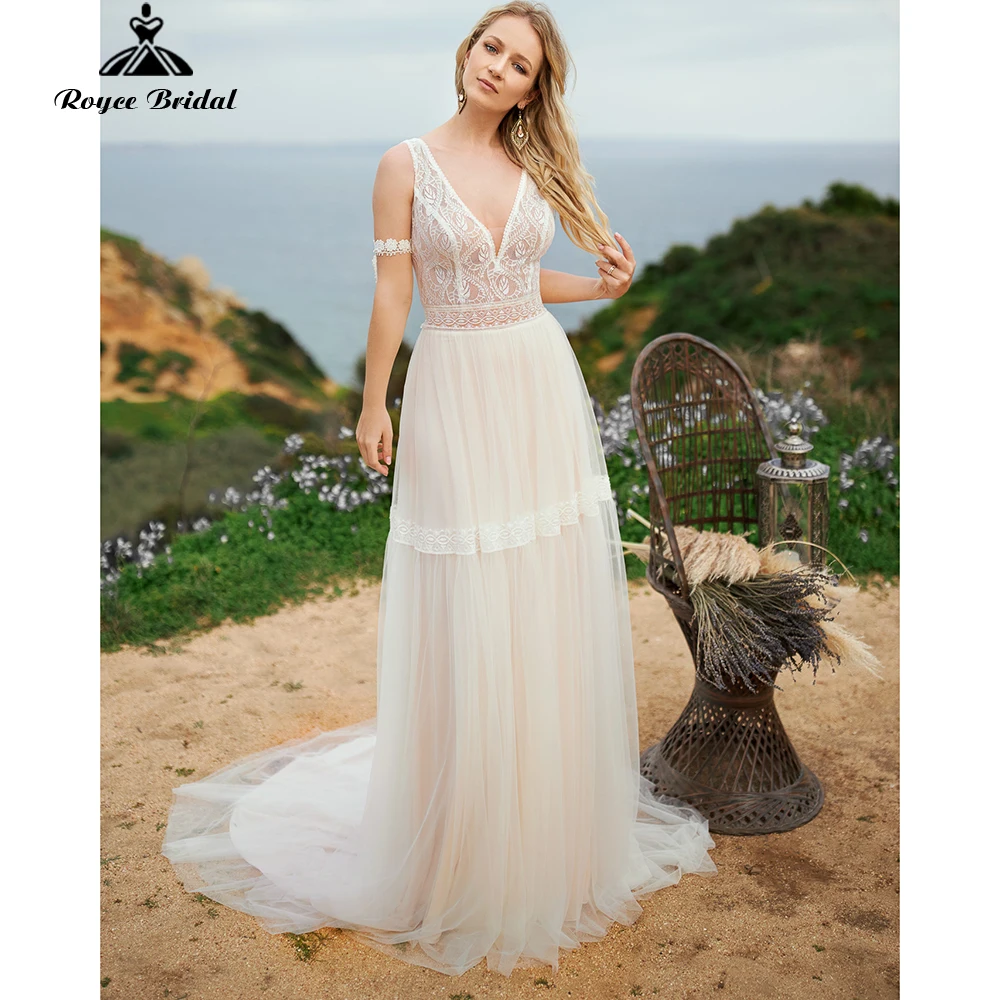 Lovely A-LINE Wedding Dresses 2022 Bridal Gowns Sleeveless Brush Train Backless TANK V-neck Netting Floor-Length Appliques Lace