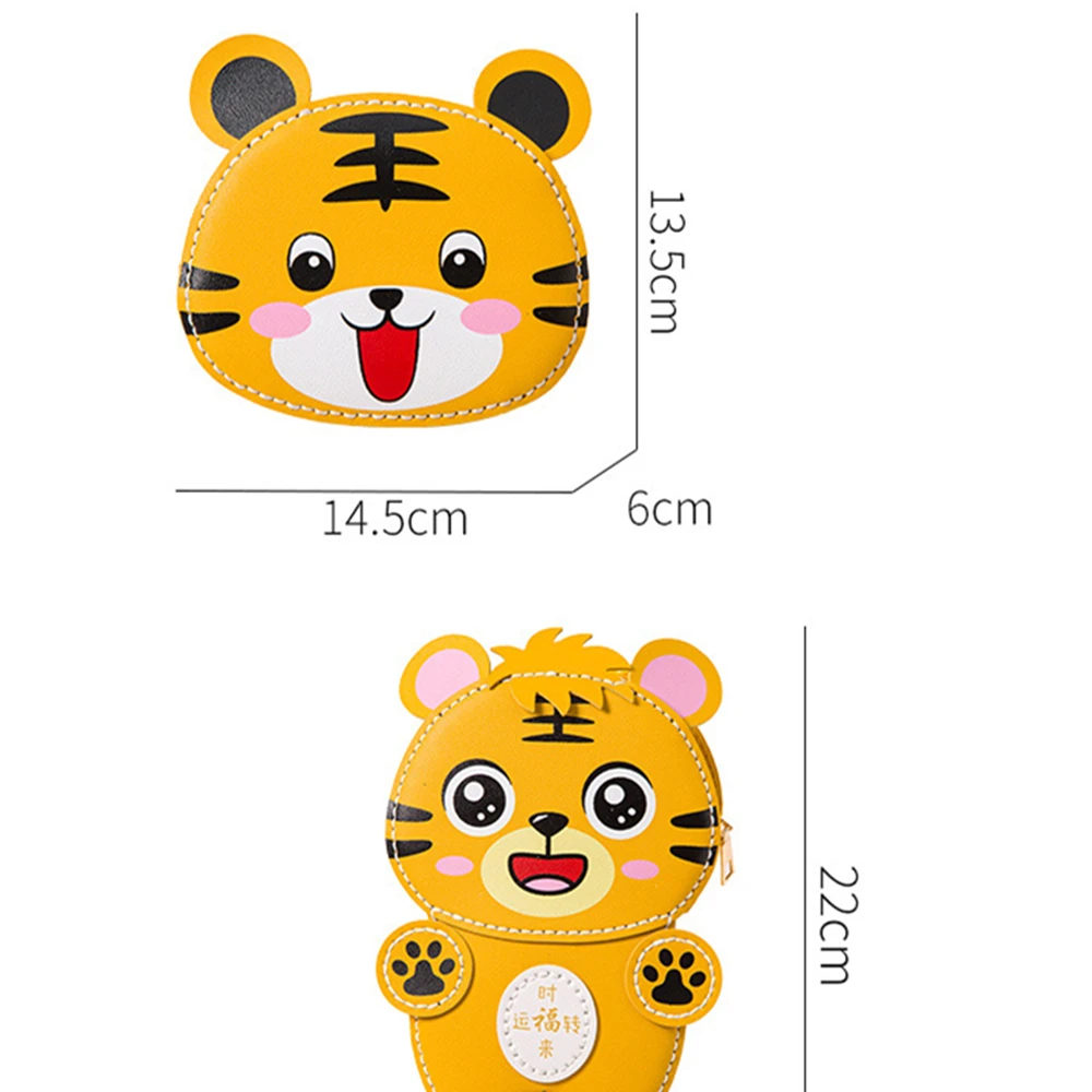Cartoon Tiger Pattern DIY Hand-woven Bag Zippered PU Leather Casual Cute One-shoulder Small Round Bag Creative Gift For Children