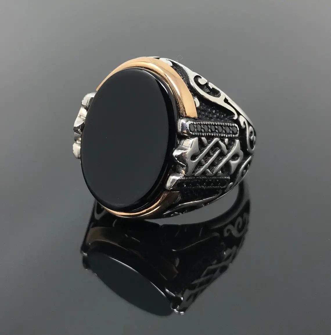 Oval Black onyx Stone Masterwork Ring for Men 925 Sterling Silver Collocation Fashion Natural Male Rings Vintage Antique Jeweler