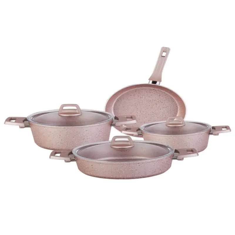 Biogranit Rose Granite 7 Piece Cookware Set Rose Color Kitchen Utensils Useful Non-Stick Pan Cookware New Fast Shipping