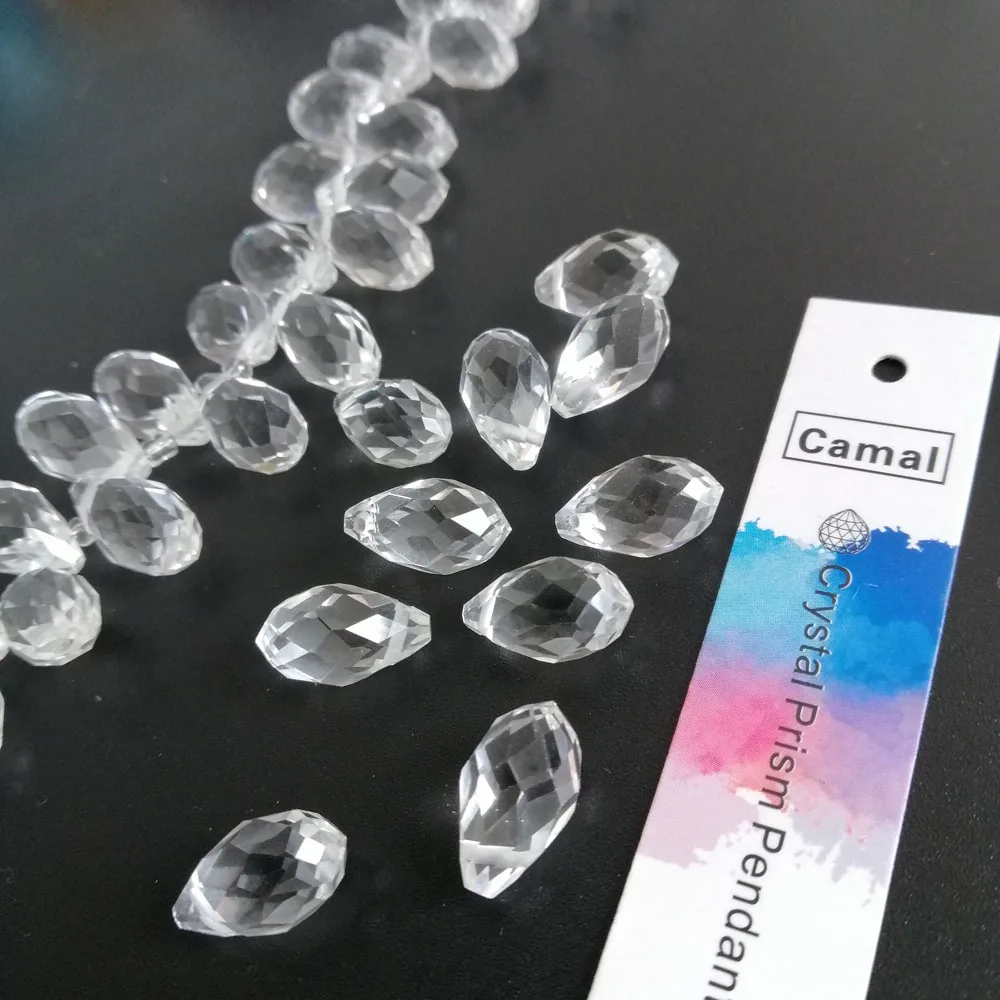 Camal 100pcs/string 12x8mm Teardrop Water Drop Crystal Pendant Prism Faceted Bead Hanging Craft Jewelry Part Wedding Party DIY