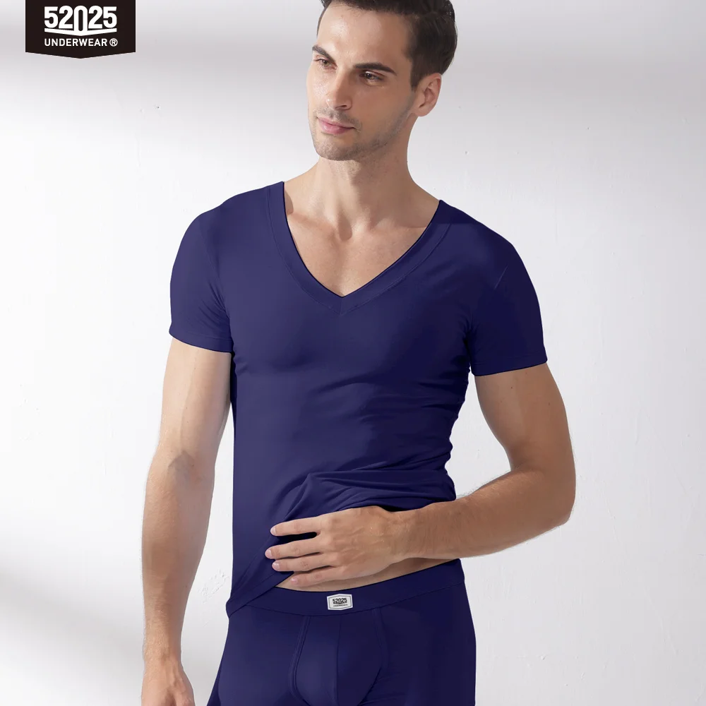 52025 Men Undershirts Premium Modal Comfortable Breathable Close-fit Short Sleeves T-Shirts Tops Sleepwear Comfy Homewear