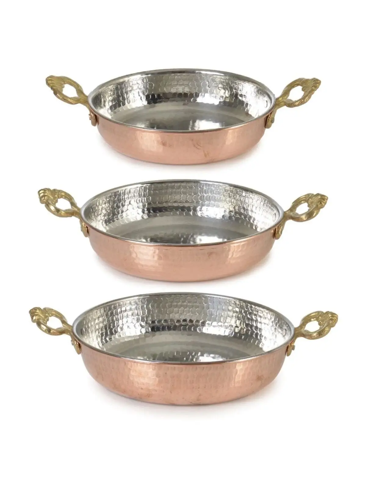 Set of 3 1st Class Copper Pan Omelette Koymak Egg  Breakfast Flat  Frying  Tinned Inside and Outside