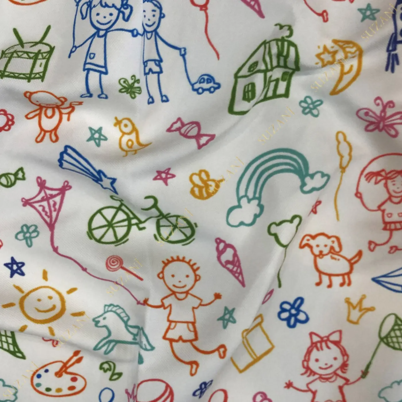 Hand Drawn Pattern Digital Printed Fabric Fabric 143*100 cm fabric made in turkey Curtain  Floor Curtain Runner Cushion Children