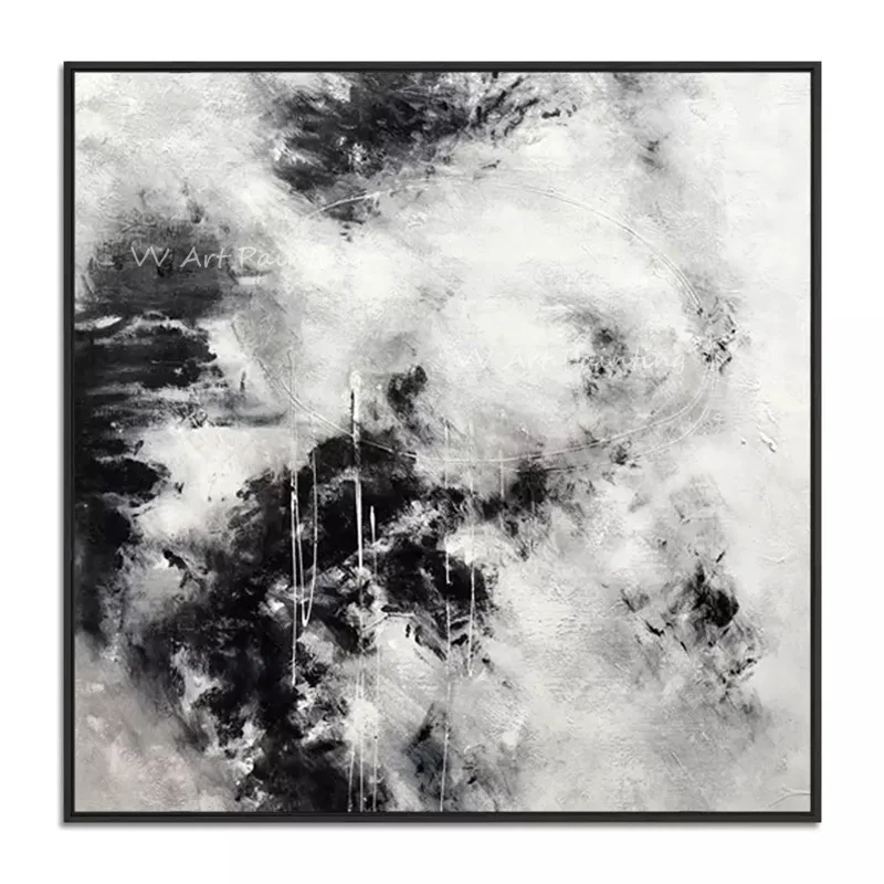 Original Hand-Painted Heavy Impasto Monochrome Oil Art, Chaotic Black White Splash Textured Painting, Scandinavian Home Decor